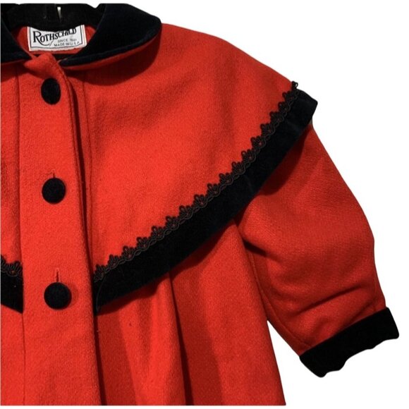 Vintage Wool Rothschild Velvet Detailed Pleated Coat Union Tag USA - Picture 4 of 8